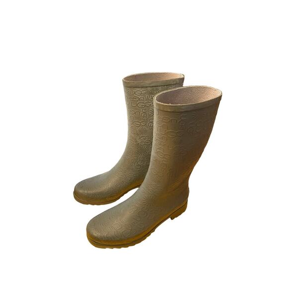 Ugg‎ Wilshire Rain Mid-Calf Boots Women Size 7 Gray Logo Embossed Wellies FLAW - Picture 1 of 9